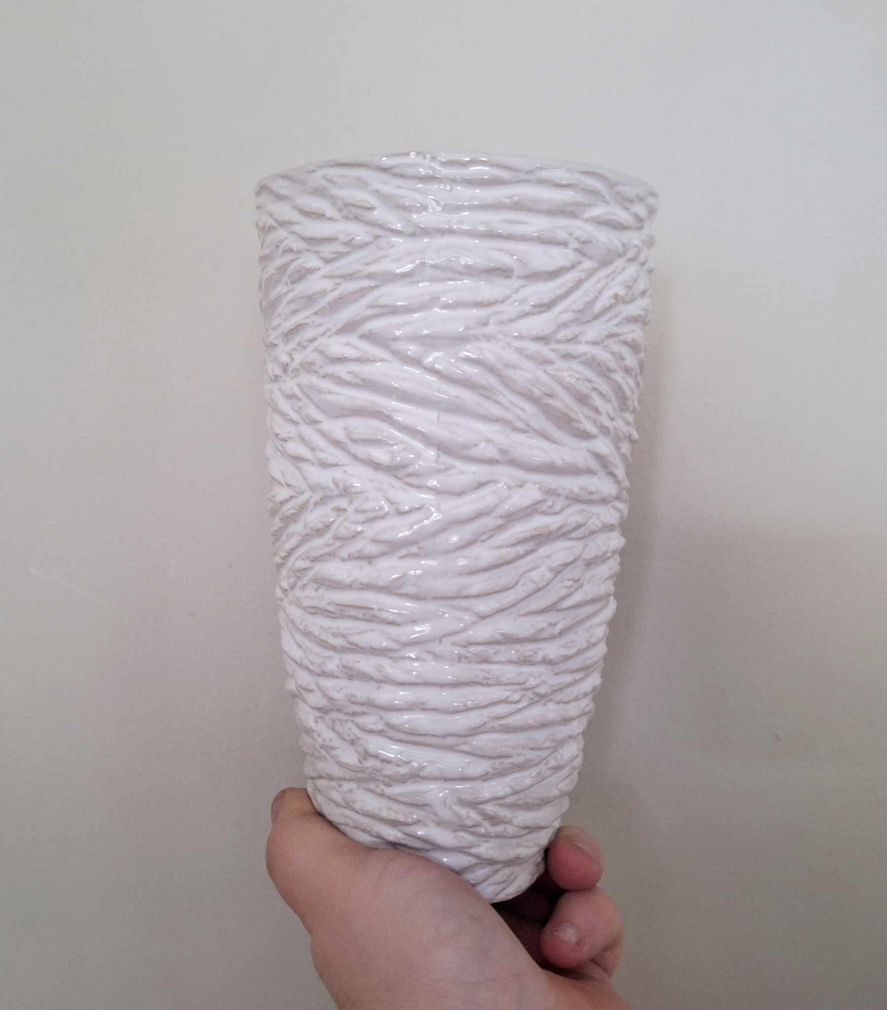 Textured White Ceramic Vase  Sculptural Glossy Finish  Modern Minimalist or Coastal Home Décor  10.5 Tall
