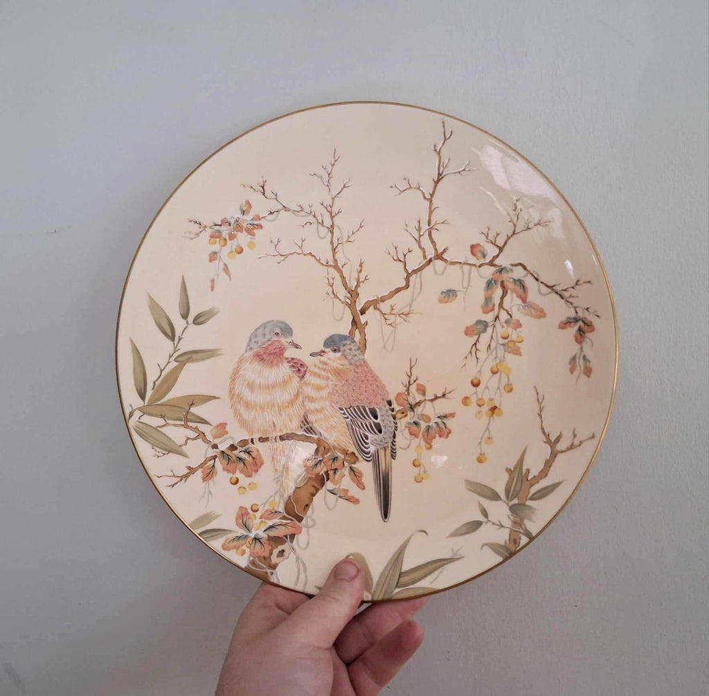 Oriental Seasons Winter Collector Plate Royal Worcester Fine Bone China Doves Floral Gold Rim Decorative Plate with Box Wall Art Gift