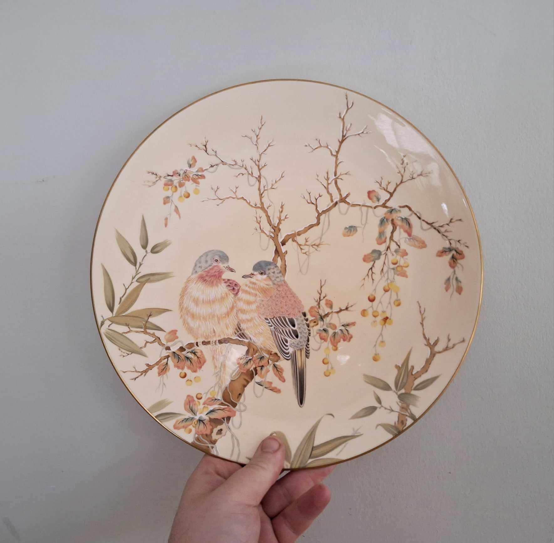 Oriental Seasons Winter Collector Plate Royal Worcester Fine Bone China Doves Floral Gold Rim Decorative Plate with Box Wall Art Gift