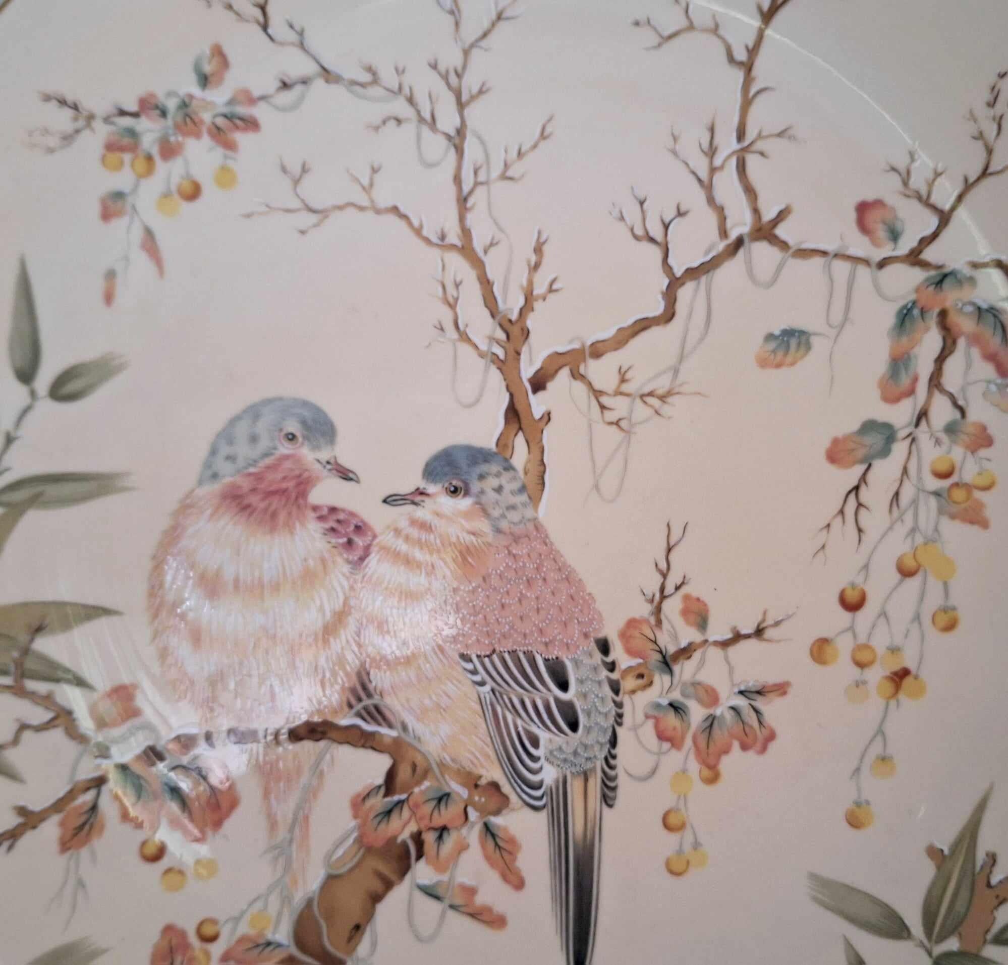 Oriental Seasons Winter Collector Plate Royal Worcester Fine Bone China Doves Floral Gold Rim Decorative Plate with Box Wall Art Gift