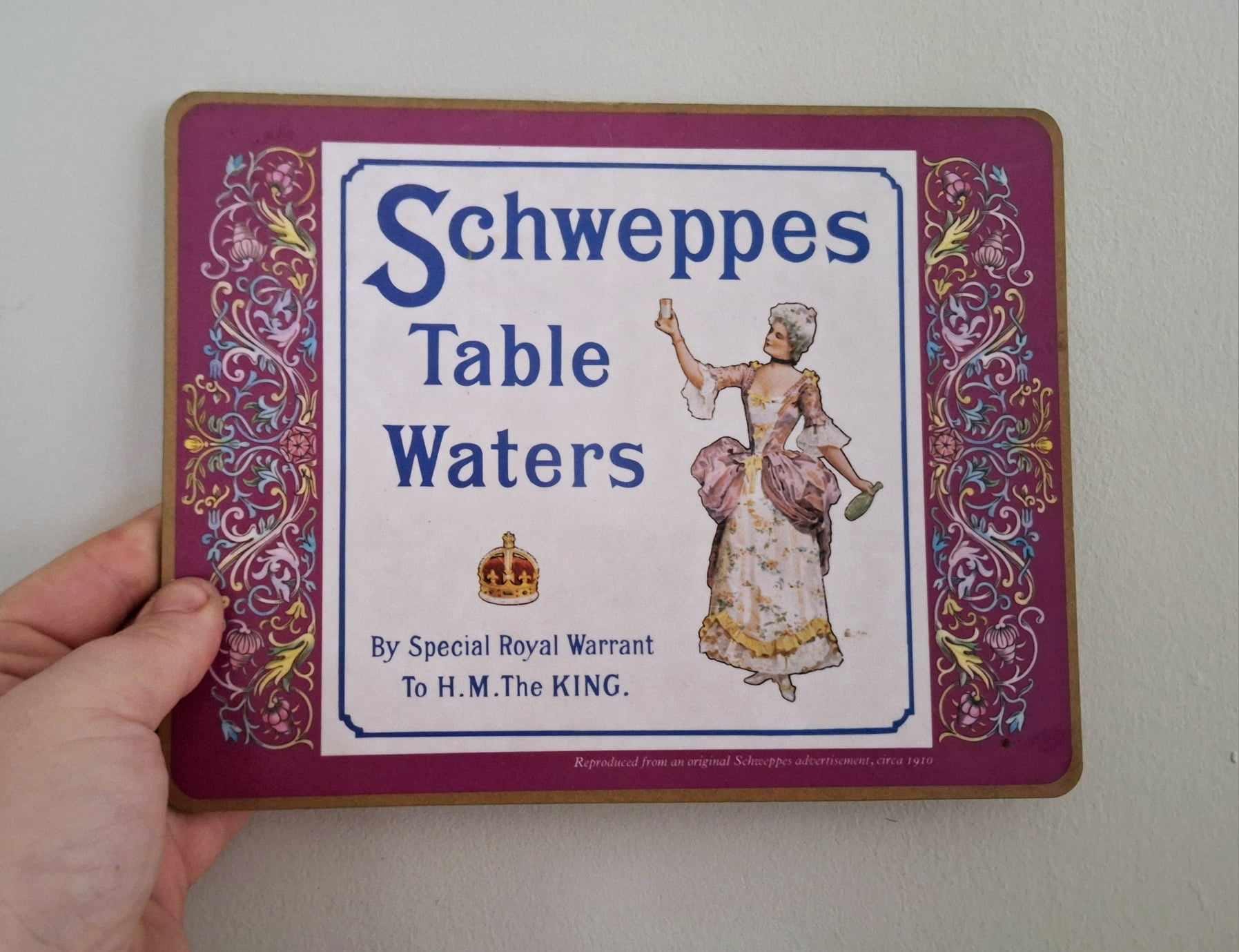 Vintage Schweppes Table Waters Placemats Set of 4  Reproduction 1910 Advertisement Barware Dining Room Décor