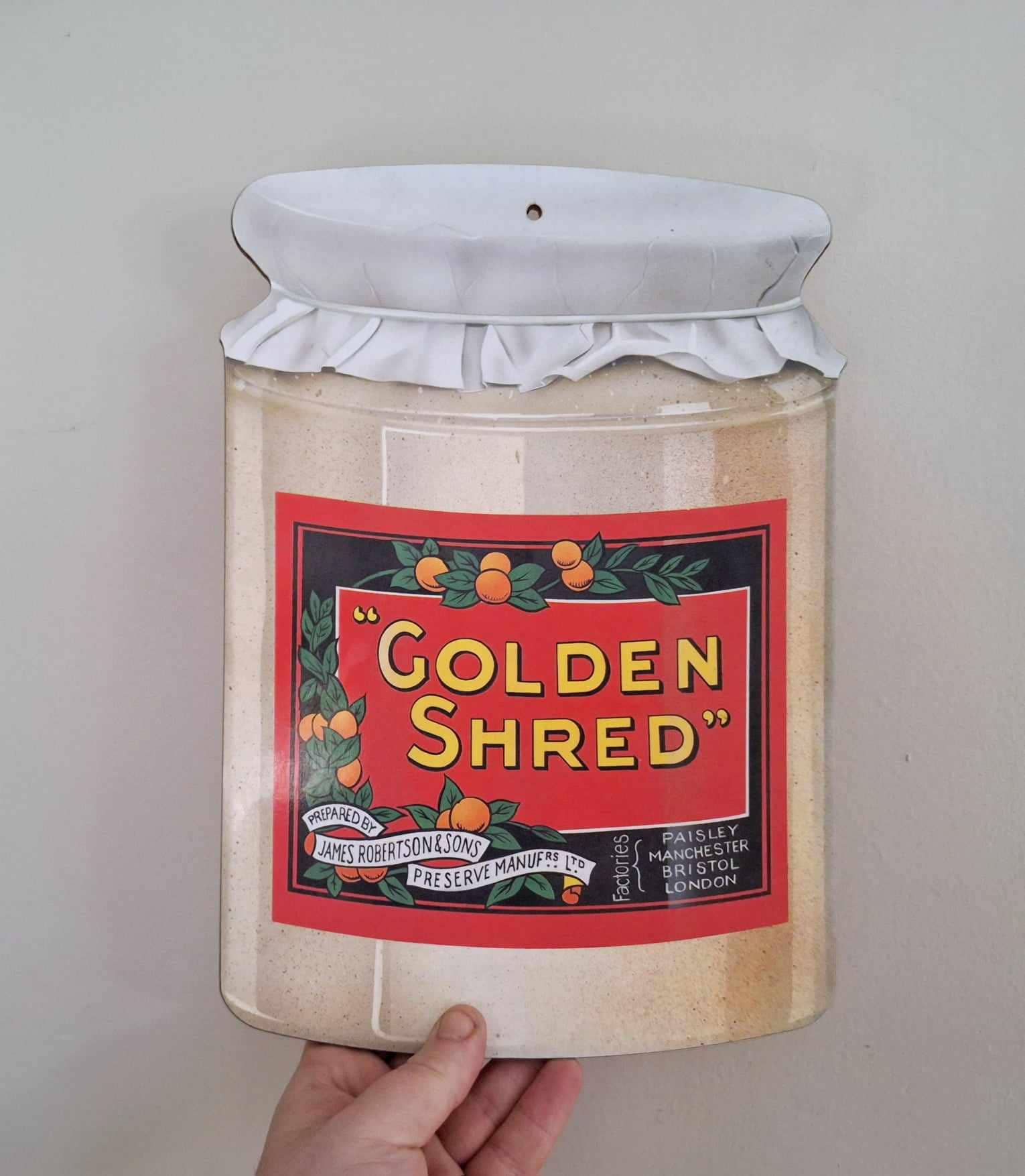 Vintage Golden Shred Marmalade Jar Wall Hanging Chopping Board  Retro Kitchen Decor