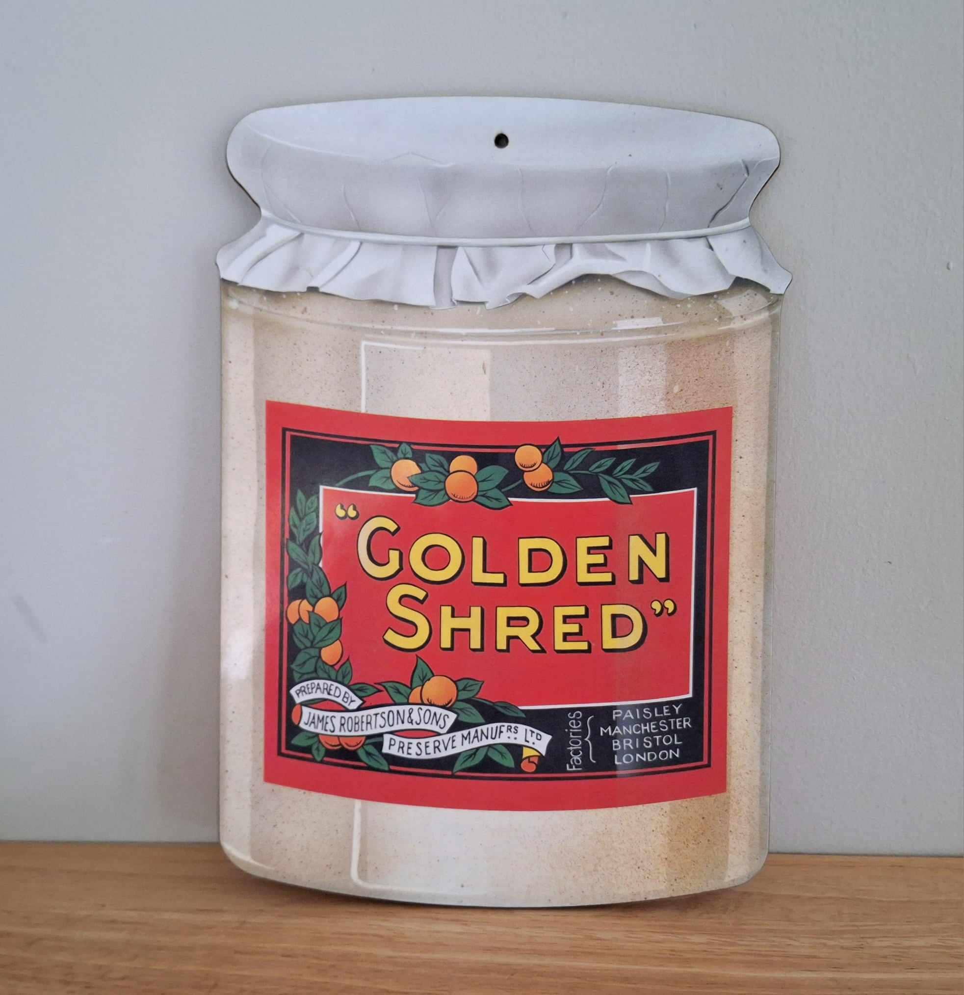 Vintage Golden Shred Marmalade Jar Wall Hanging Chopping Board  Retro Kitchen Decor