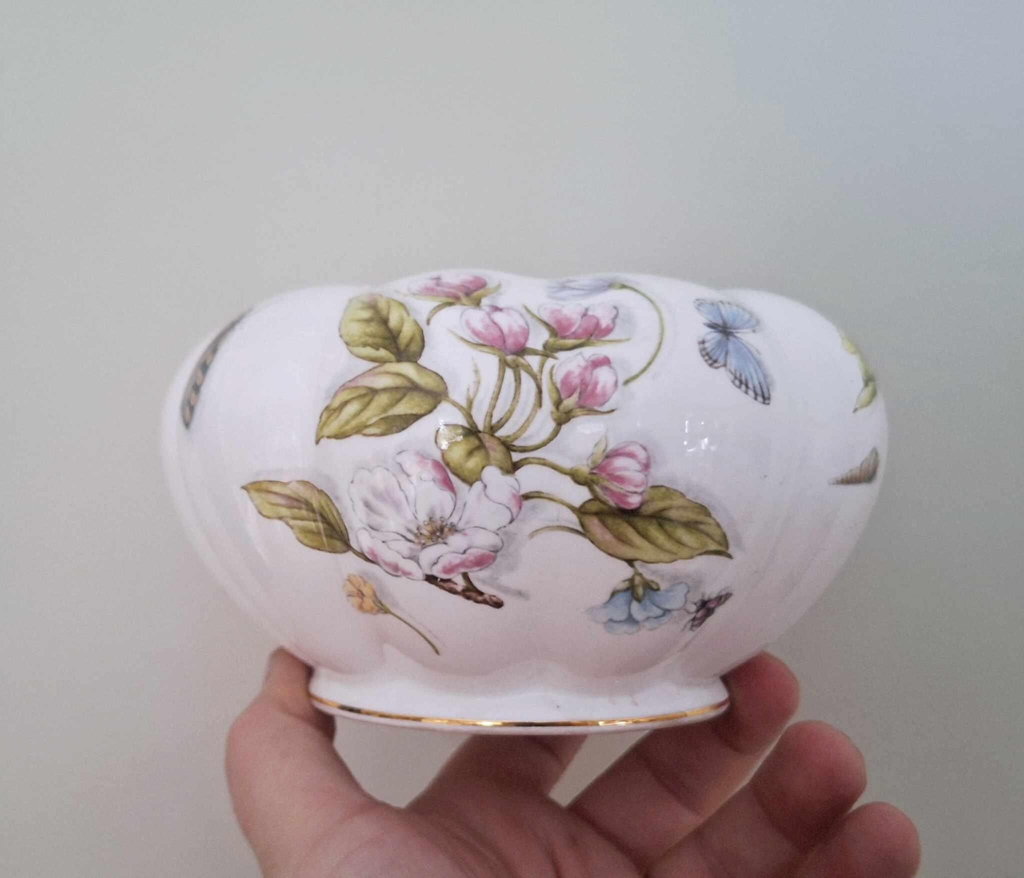 Aynsley Natures Delights Flower Bowl | Vintage Fine Bone China | Butterfly Floral Vase | England | Gift or Home Decor