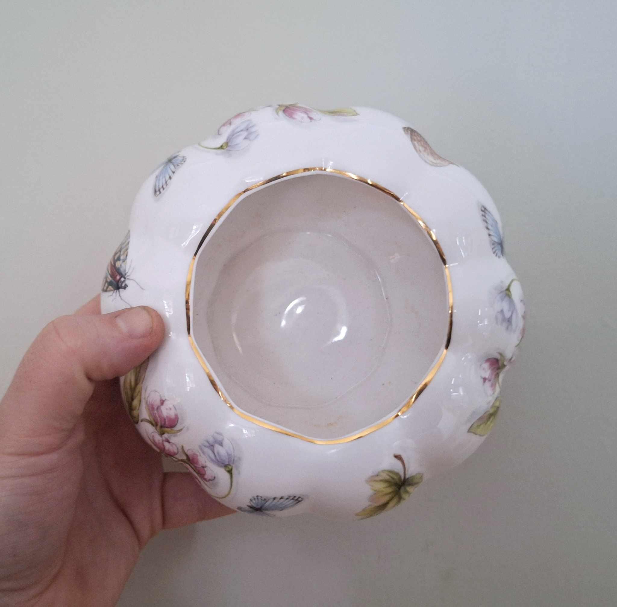 Aynsley Natures Delights Flower Bowl | Vintage Fine Bone China | Butterfly Floral Vase | England | Gift or Home Decor