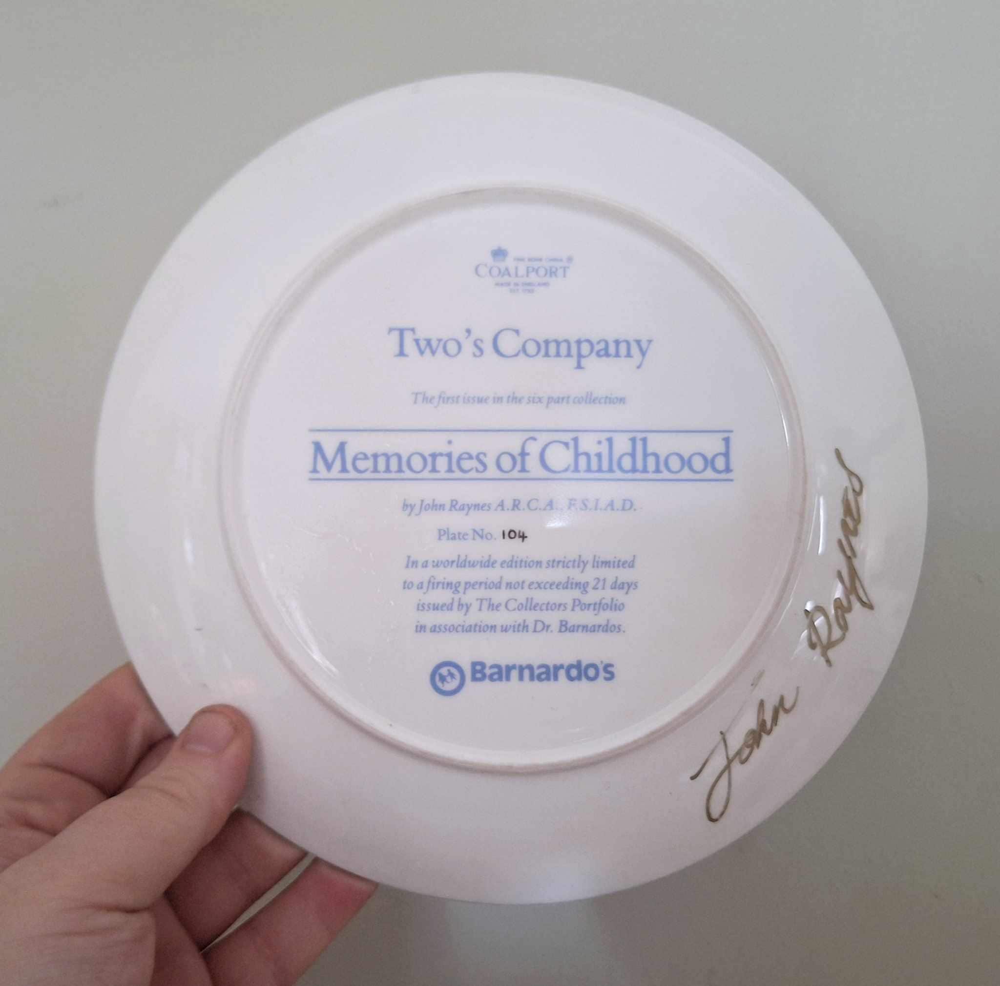 Coalport Memories of Childhood Plate  "Twos Company" by John Raynes  Barnardos Collectors Edition