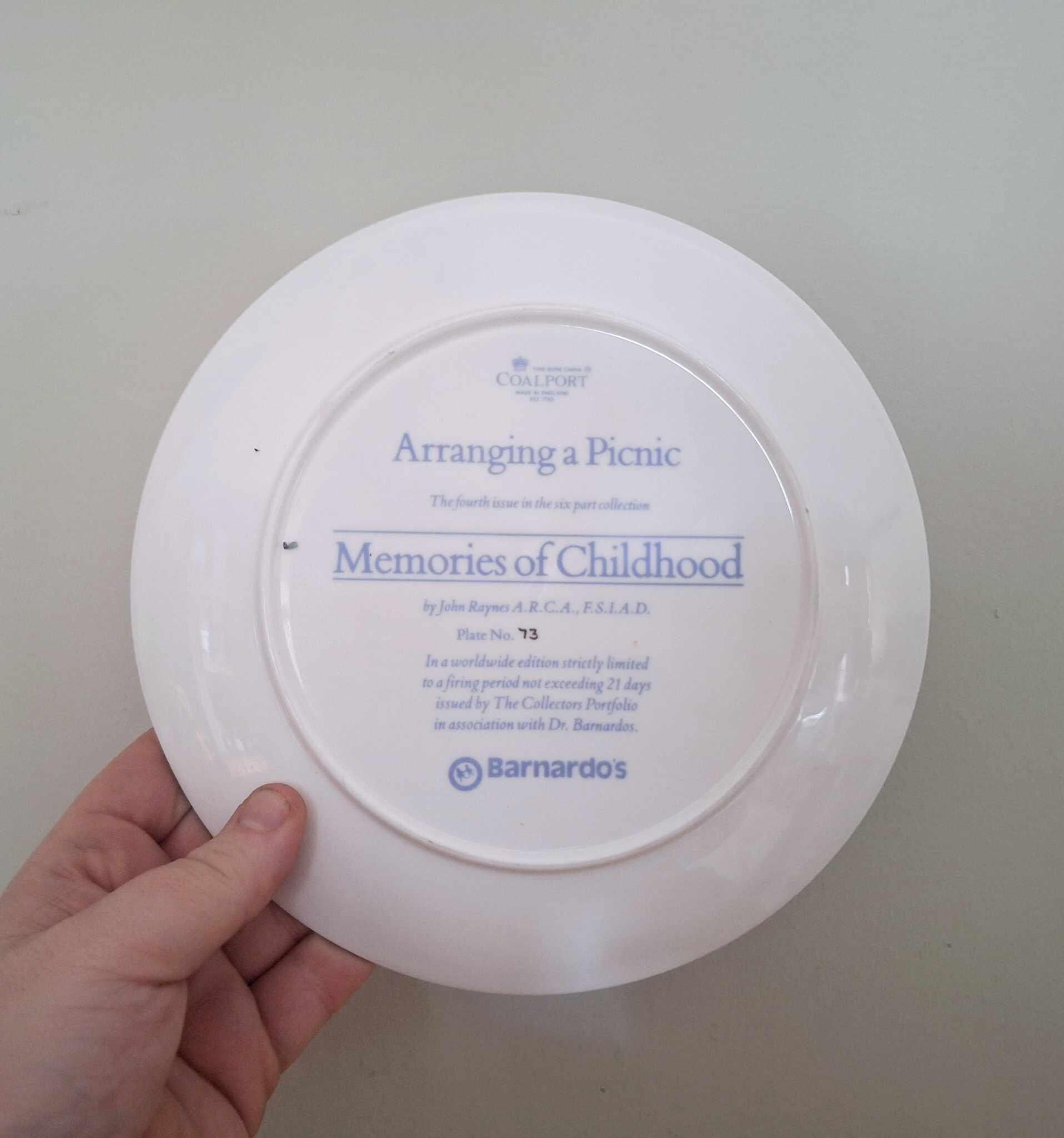 Coalport Collector Plate "Arranging a Picnic" - John Raynes - Barnardos - Memories of Childhood Series - Vintage 1980s Plate #73