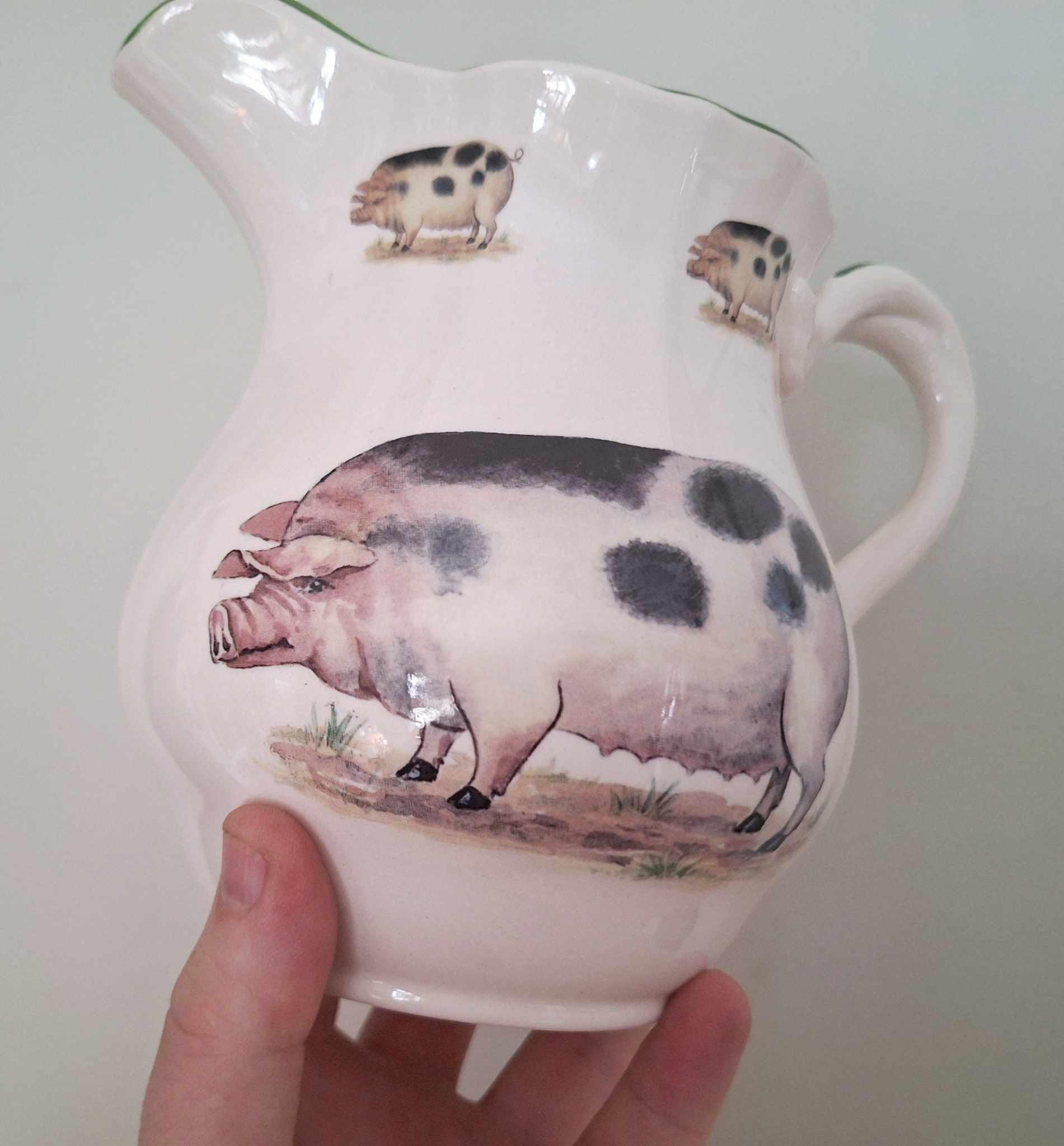 Vintage Pig Jug  Spotted Pig Earthenware Creamer  Farmhouse Style Ceramic Jug  Country Kitchen Decor  Rustic Animal Pitcher