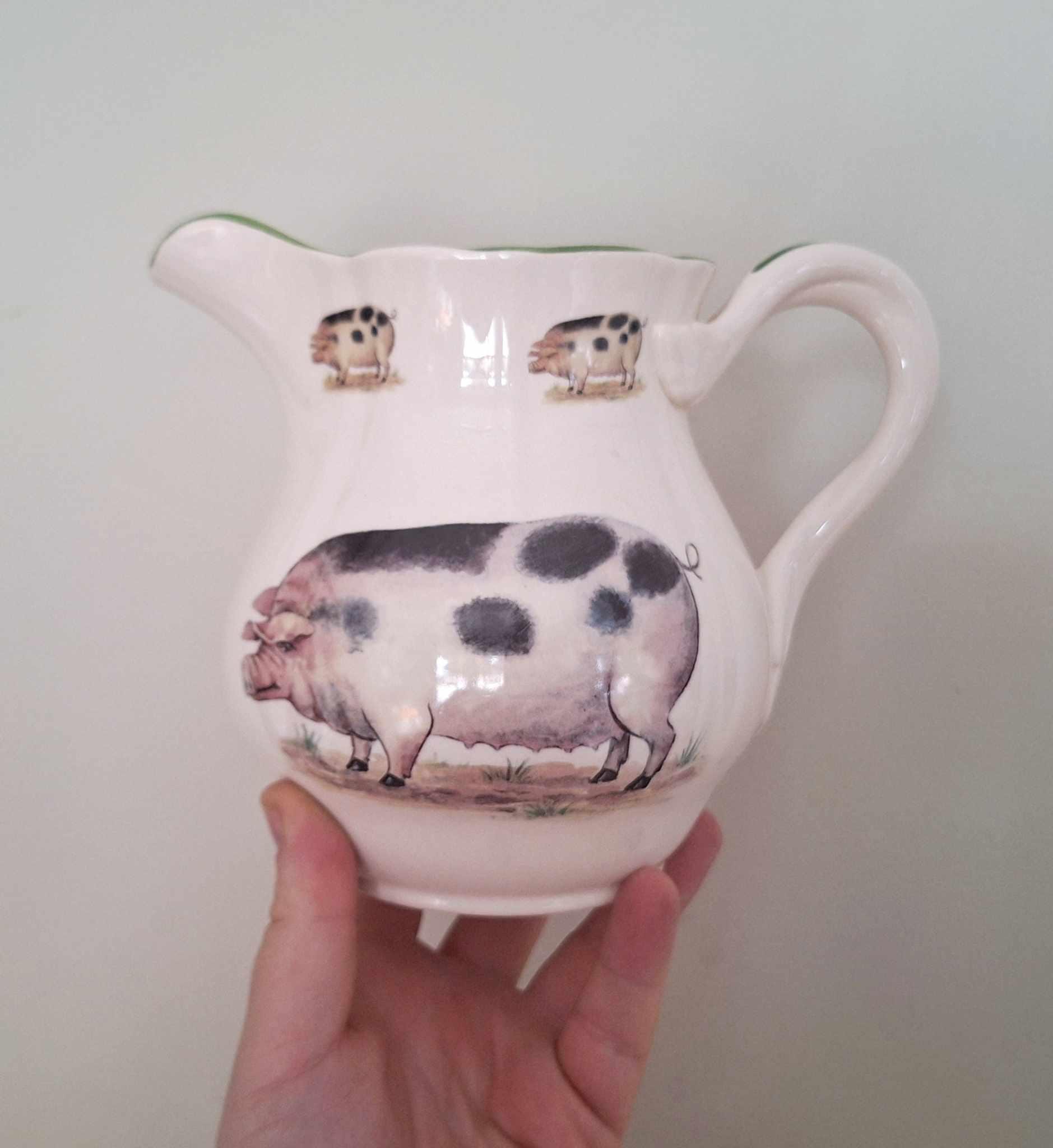 Vintage Pig Jug  Spotted Pig Earthenware Creamer  Farmhouse Style Ceramic Jug  Country Kitchen Decor  Rustic Animal Pitcher