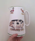 Large Farm Animal Jug with Pig, Duck & Goat Illustration  Rustic Country Kitchenware, Vintage-Style Ceramic Pitcher