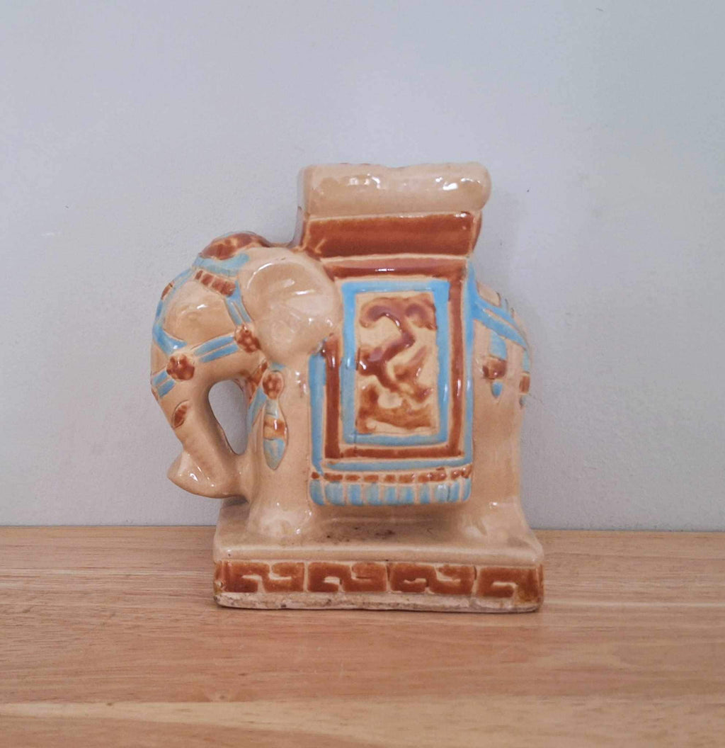 Indian Elephant Statue Plant Pot Stand Sculpture Figurine Pottery Ceramic Elephant Décor Ornament Ivory Green Floor Standing Plant Pot Stand