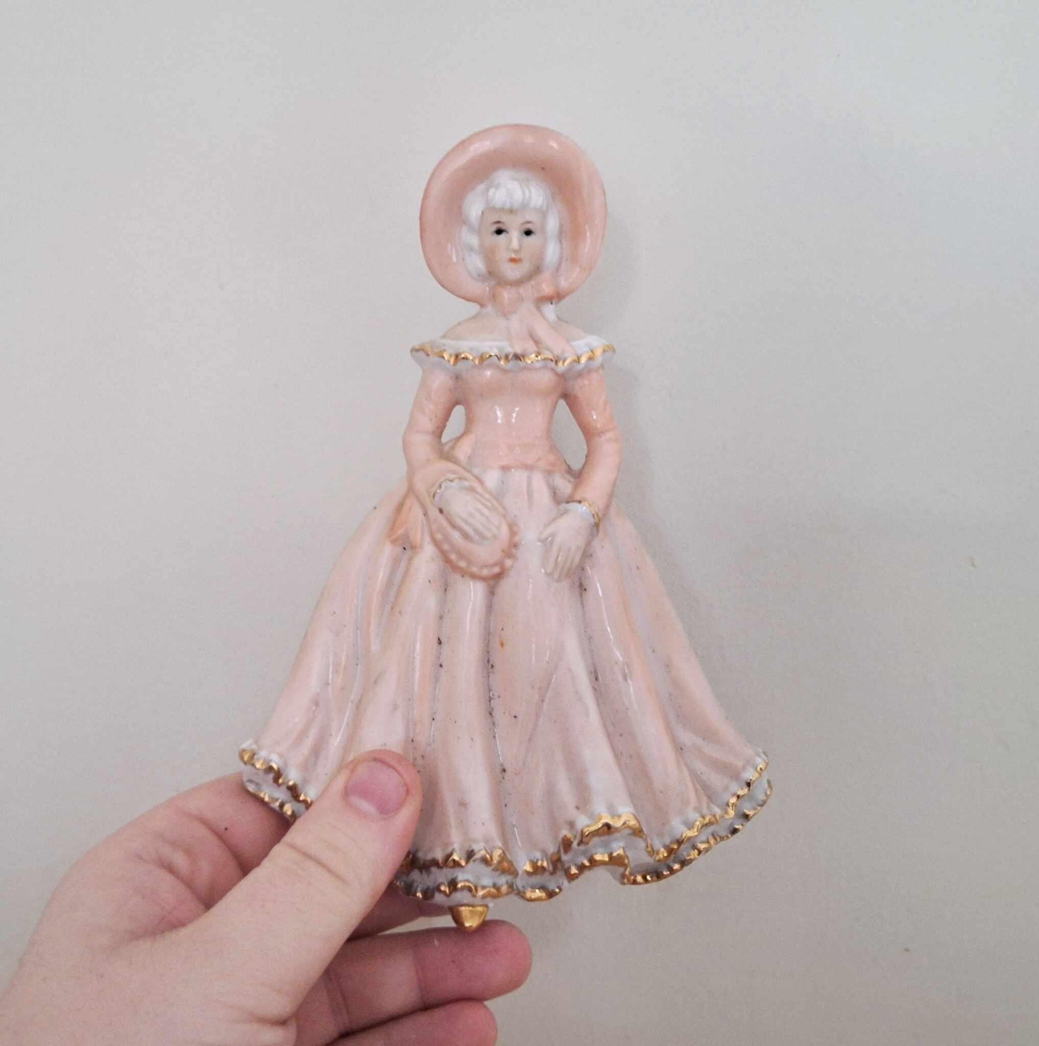 Vintage Ceramic Wall Plaques  Victorian Ladies in Gowns, Pink & Gold, Hanging Ornaments, Retro Cottagecore Decor, Pair of 2