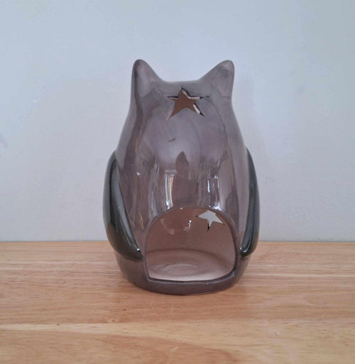 Ceramic Owl Candle Holder Vintage Owl Pottery Ceramic Figurine Candle Burner Tea Light Holder Wax Owl Tea Light Décor Owl Red Snowflake Star