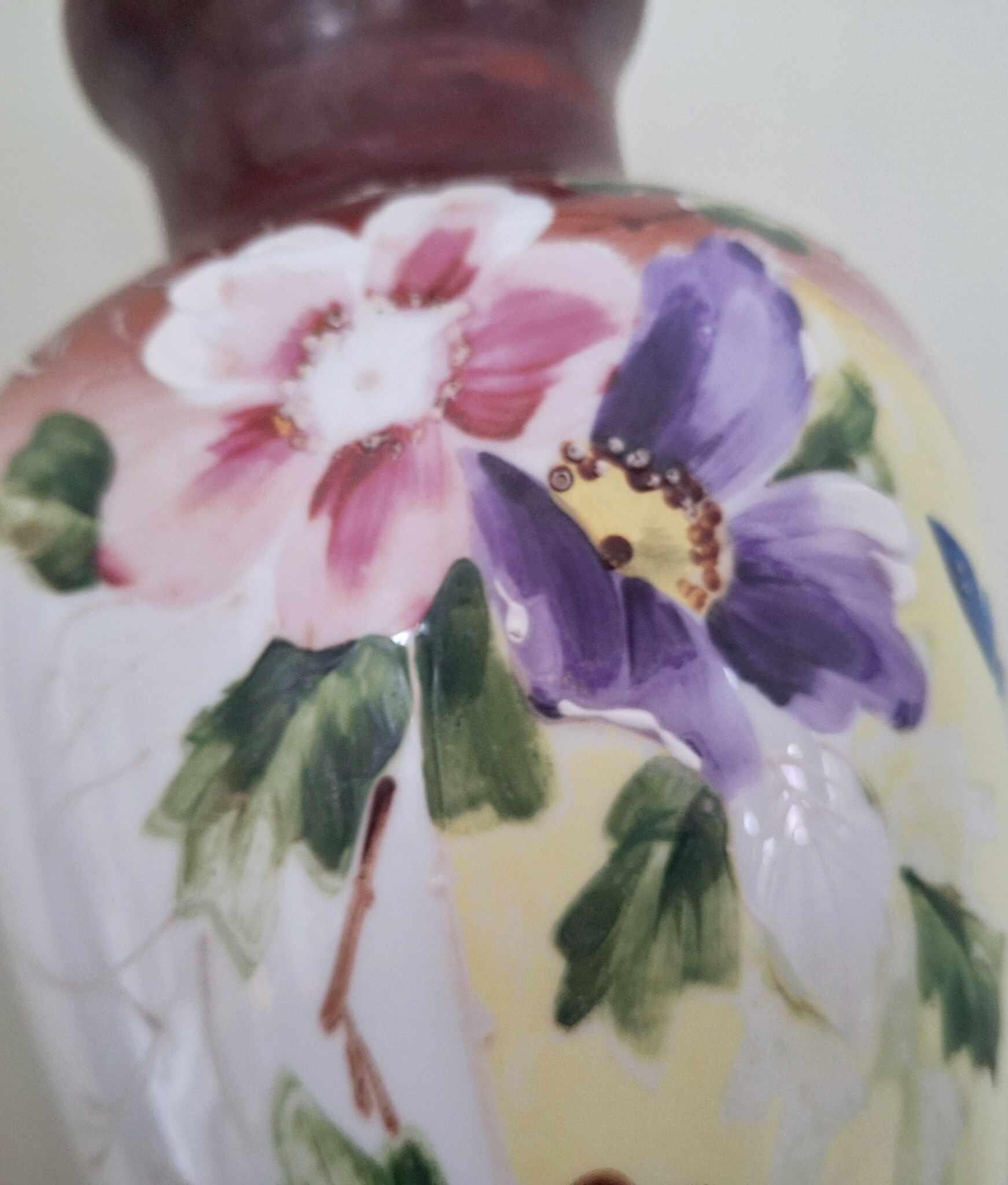 Tall Hand Painted Ceramic Vase with Bird and Floral Motif  Colourful Ornamental Display Piece, Vintage-Style Home Decor
