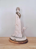 Vintage B. Merli Lady Figurine with Dog  Capodimonte Style Resin & Porcelain Mix  Signed, Elegant 18th Century Style  13" Tall