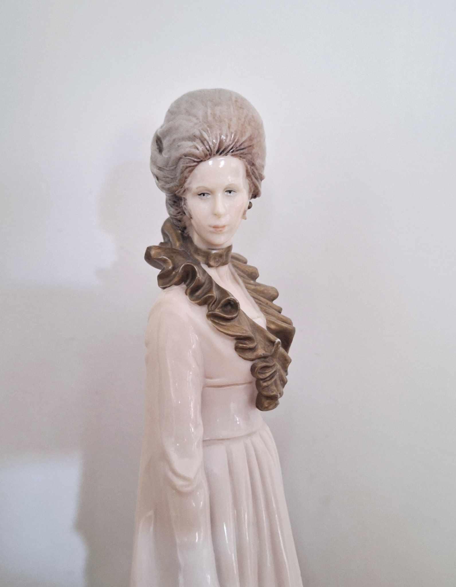 Vintage B. Merli Lady Figurine with Dog  Capodimonte Style Resin & Porcelain Mix  Signed, Elegant 18th Century Style  13" Tall