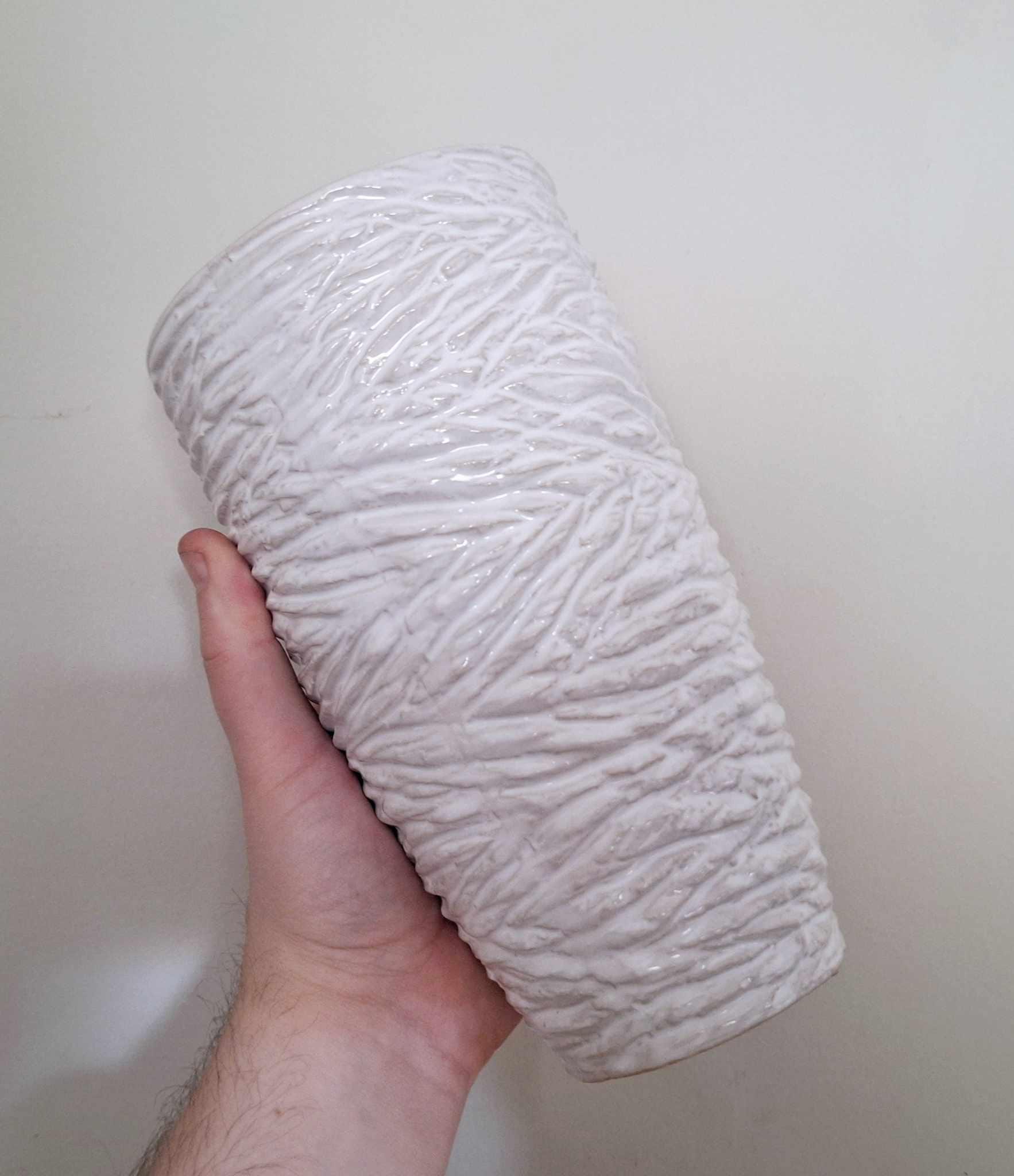 Textured White Ceramic Vase  Sculptural Glossy Finish  Modern Minimalist or Coastal Home Décor  10.5 Tall