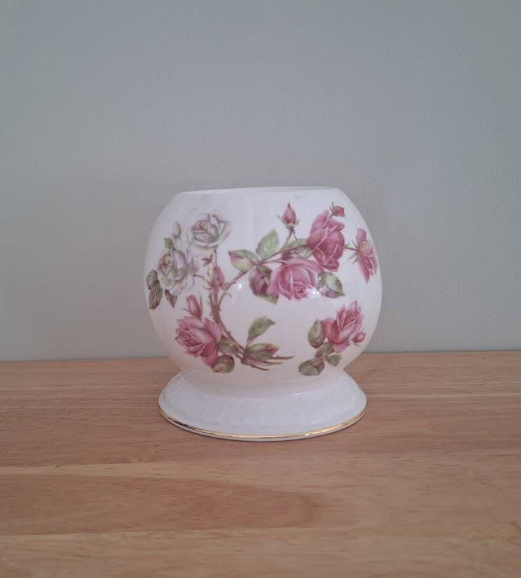 Vintage Aynsley Fine Bone China Floral Tealight Holder | Rose Pattern Wax Melt Burner | Bathroom Decor or Gift Idea