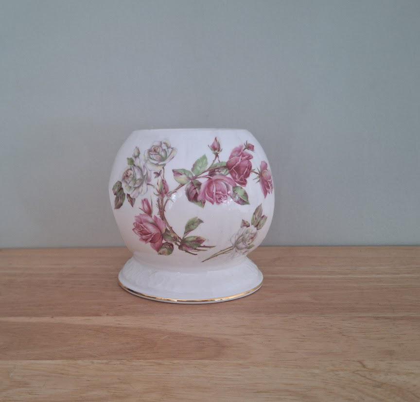 Vintage Aynsley Fine Bone China Floral Tealight Holder | Rose Pattern Wax Melt Burner | Bathroom Decor or Gift Idea