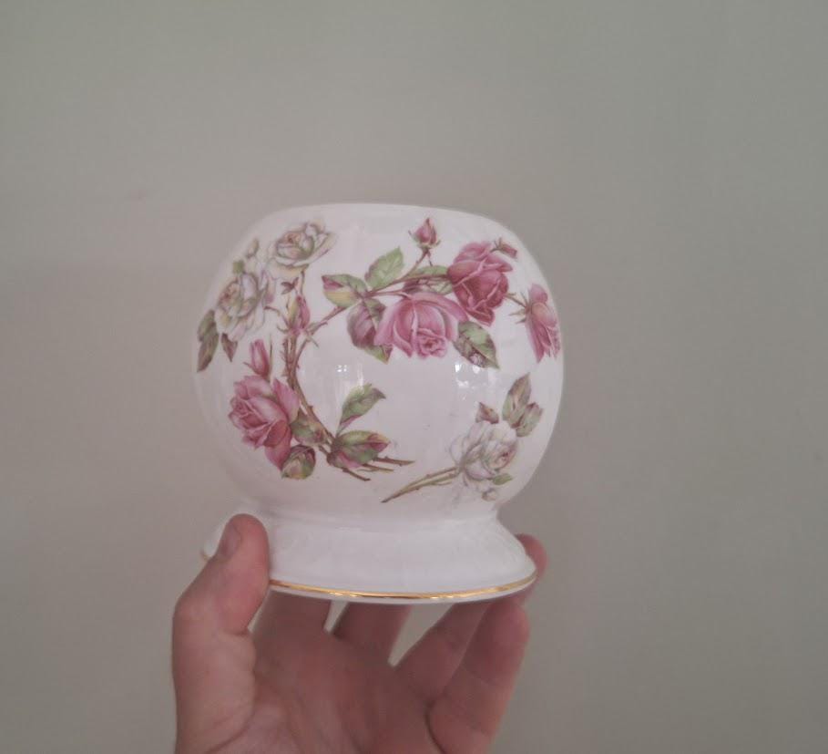 Vintage Aynsley Fine Bone China Floral Tealight Holder | Rose Pattern Wax Melt Burner | Bathroom Decor or Gift Idea