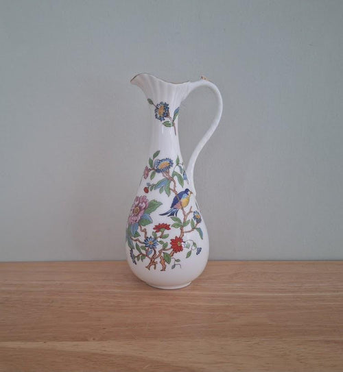 Aynsley Pembroke Fine Bone China Jug Vase  Floral Bird Design, Tall Decorative Pitcher, English Porcelain  Vintage Home Decor