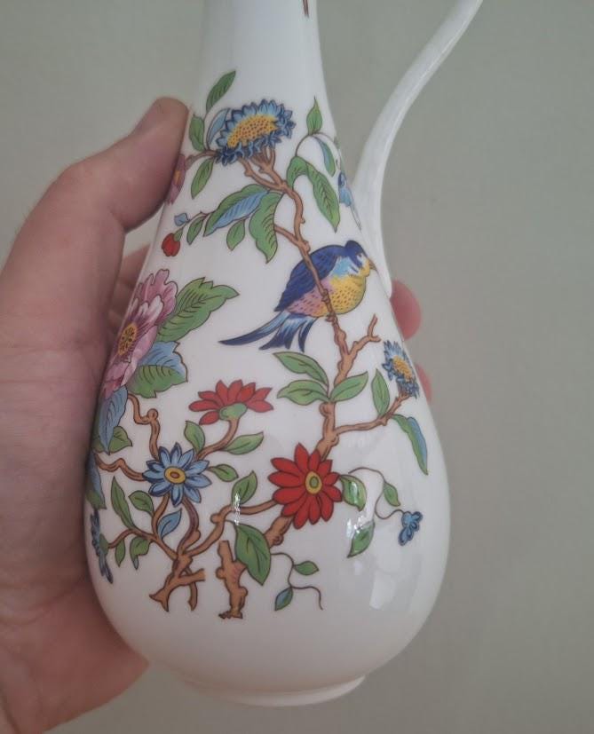 Aynsley Pembroke Fine Bone China Jug Vase  Floral Bird Design, Tall Decorative Pitcher, English Porcelain  Vintage Home Decor