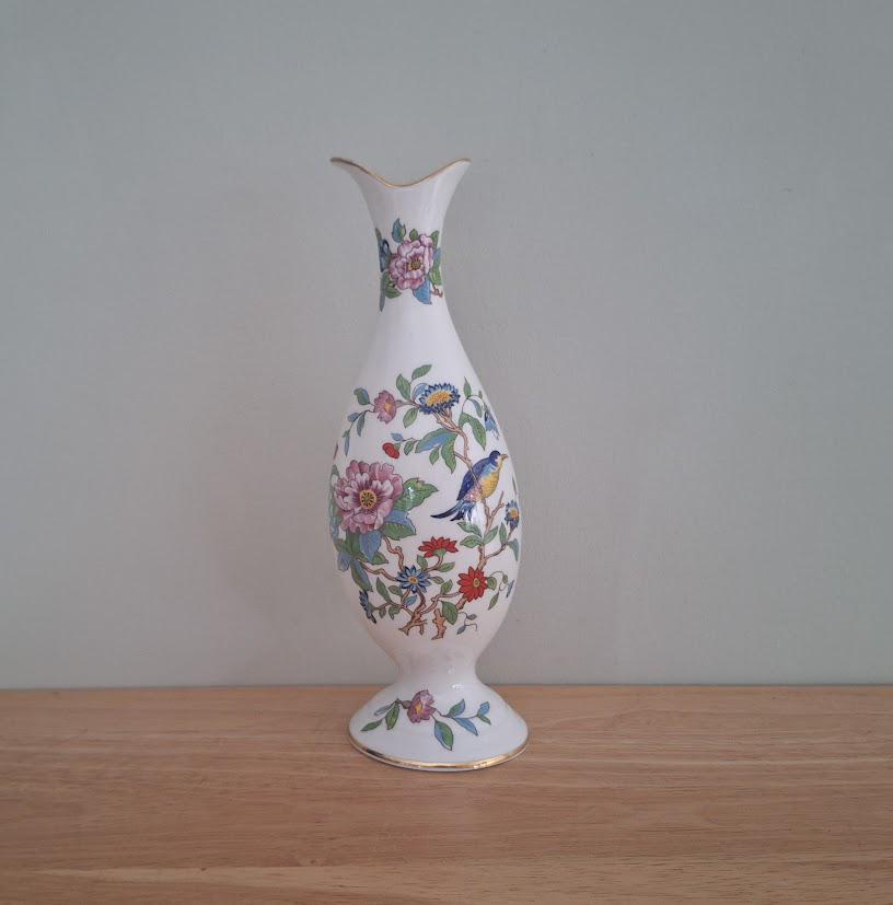 Aynsley Pembroke Tall Bud Vase  Fine Bone China Floral Bird Design  Vintage English Porcelain Home Decor