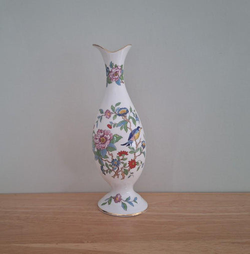 Aynsley Pembroke Tall Bud Vase  Fine Bone China Floral Bird Design  Vintage English Porcelain Home Decor