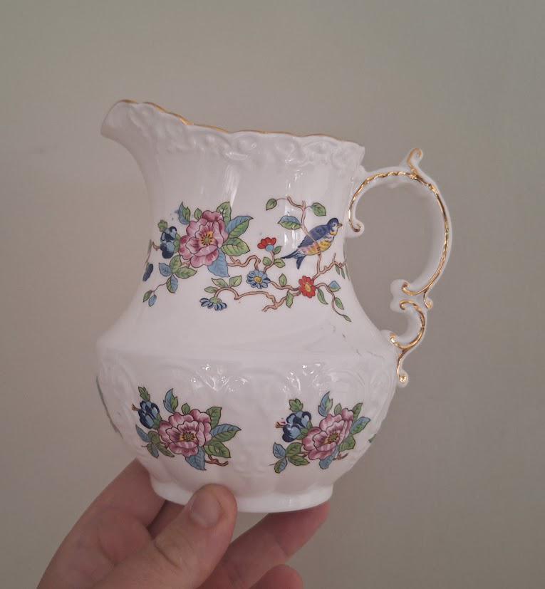 Aynsley Pembroke Bone China Jug with Bird & Floral Design  Vintage English Porcelain Vase Jug  Decorative Bathroom Decor