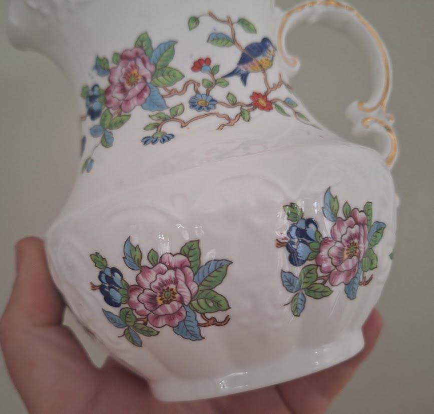 Aynsley Pembroke Bone China Jug with Bird & Floral Design  Vintage English Porcelain Vase Jug  Decorative Bathroom Decor
