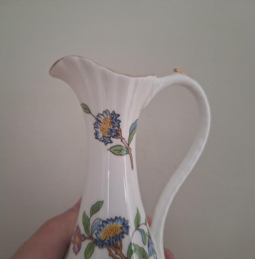 Aynsley Pembroke Fine Bone China Jug Vase  Floral Bird Design, Tall Decorative Pitcher, English Porcelain  Vintage Home Decor