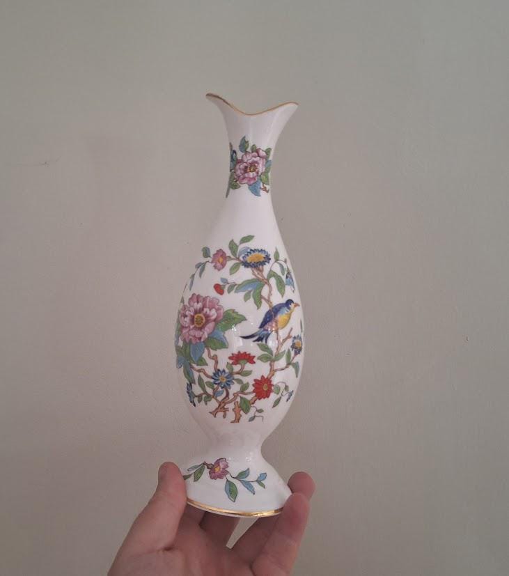 Aynsley Pembroke Tall Bud Vase  Fine Bone China Floral Bird Design  Vintage English Porcelain Home Decor