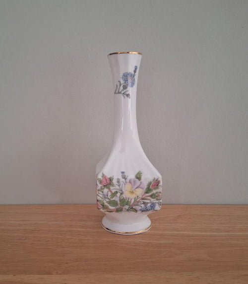 Aynsley Wild Tudor Fine Bone China Bud Vase  Floral Design  White & Gold  English Porcelain  Bathroom Decor  Vintage