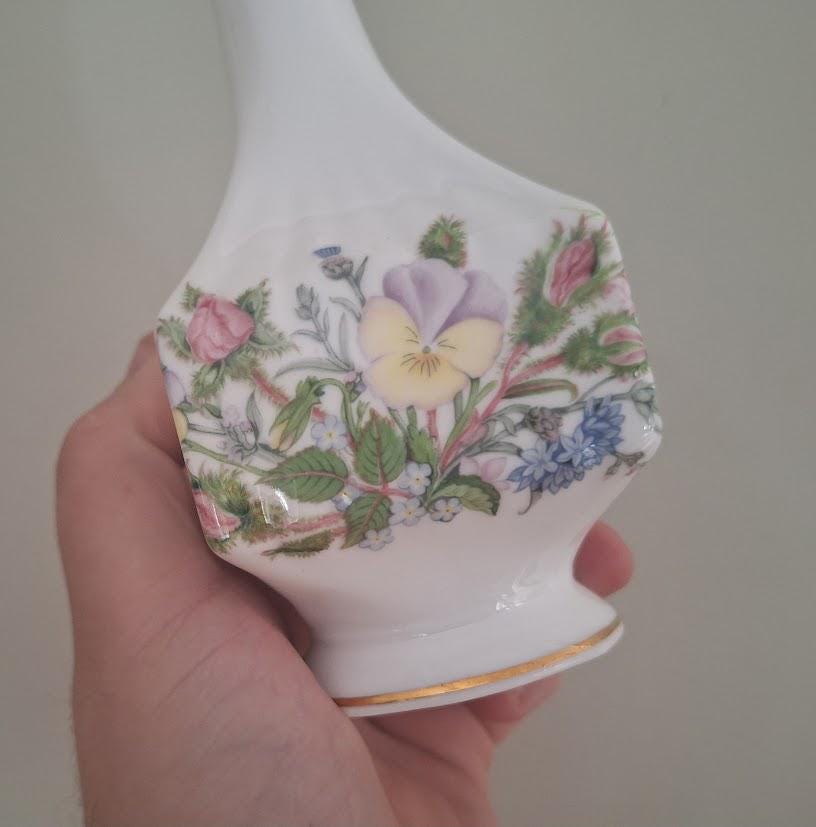 Aynsley Wild Tudor Fine Bone China Bud Vase  Floral Design  White & Gold  English Porcelain  Bathroom Decor  Vintage