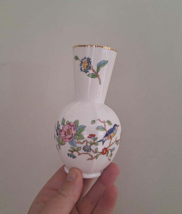 Aynsley Pembroke Small Bud Vase  Fine Bone China  Floral & Bird Design  Blue Tit  Vintage Home or Bathroom Decor