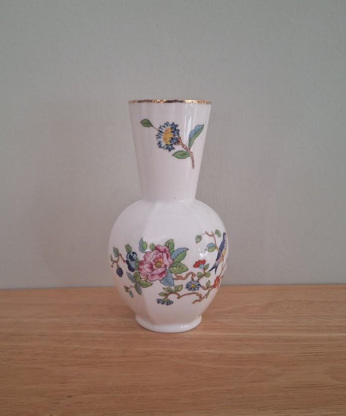 Aynsley Pembroke Small Bud Vase  Fine Bone China  Floral & Bird Design  Blue Tit  Vintage Home or Bathroom Decor