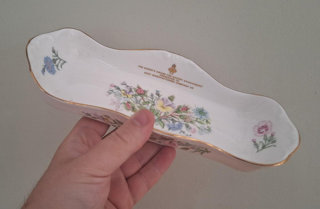 Aynsley Wild Tudor Bone China Trinket Dish  Queens Award for Export Achievement  Rectangular Floral Vanity Tray