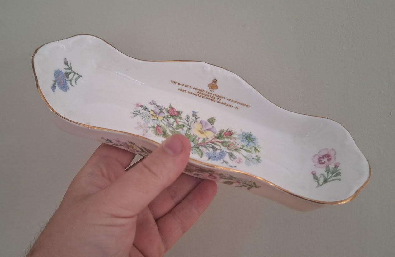 Aynsley Wild Tudor Bone China Trinket Dish  Queens Award for Export Achievement  Rectangular Floral Vanity Tray