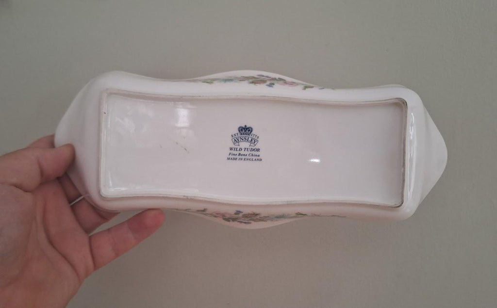 Aynsley Wild Tudor Bone China Trinket Dish  Queens Award for Export Achievement  Rectangular Floral Vanity Tray