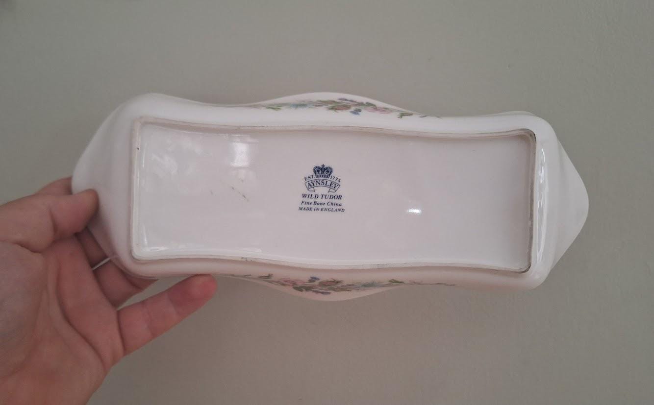 Aynsley Wild Tudor Bone China Trinket Dish  Queens Award for Export Achievement  Rectangular Floral Vanity Tray