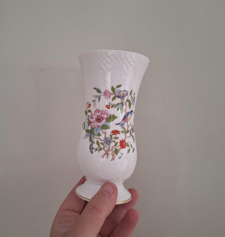 Aynsley Pembroke Sovereign Vase  6" Vintage Fine Bone China with Bird and Floral Design