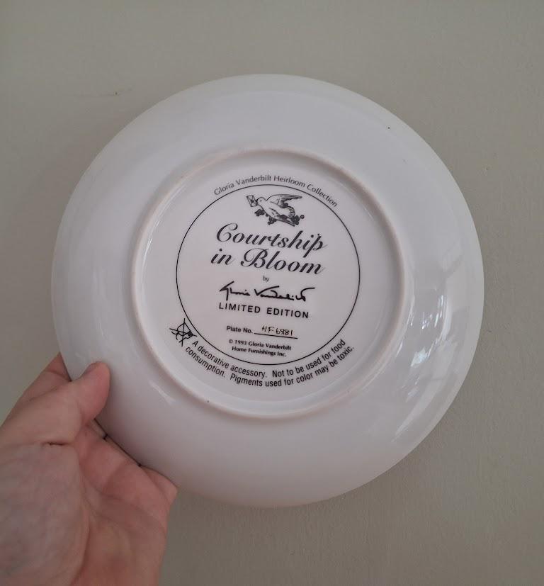 Gloria Vanderbilt "Courtship in Bloom" Decorative Plate  Limited Edition 1993 Collectible Floral Dove Wall Art