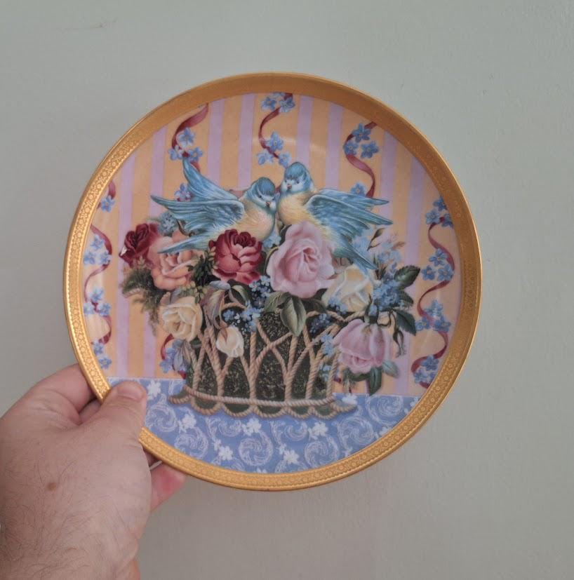 Gloria Vanderbilt “Passion in Bloom Decorative Collector Plate 1991 Limited Edition  Romantic Bluebird & Floral Design Vintage Wall Decor