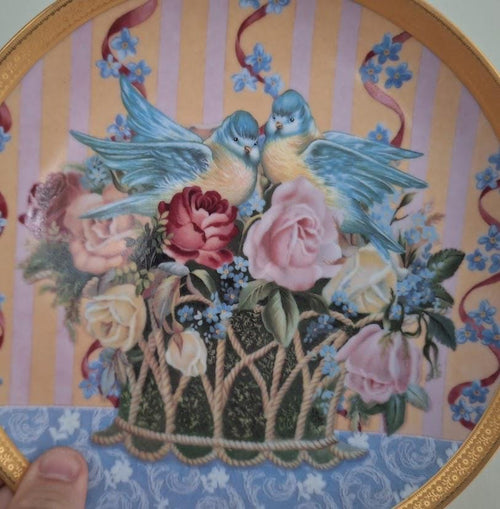 Gloria Vanderbilt “Passion in Bloom Decorative Collector Plate 1991 Limited Edition  Romantic Bluebird & Floral Design Vintage Wall Decor