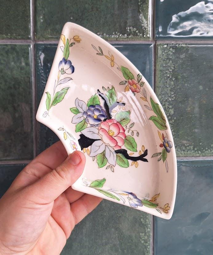Vintage Booths Ceramic Crescent Dishes  Set of 4  ‘Woodcock Pattern  Hand Painted Floral Design