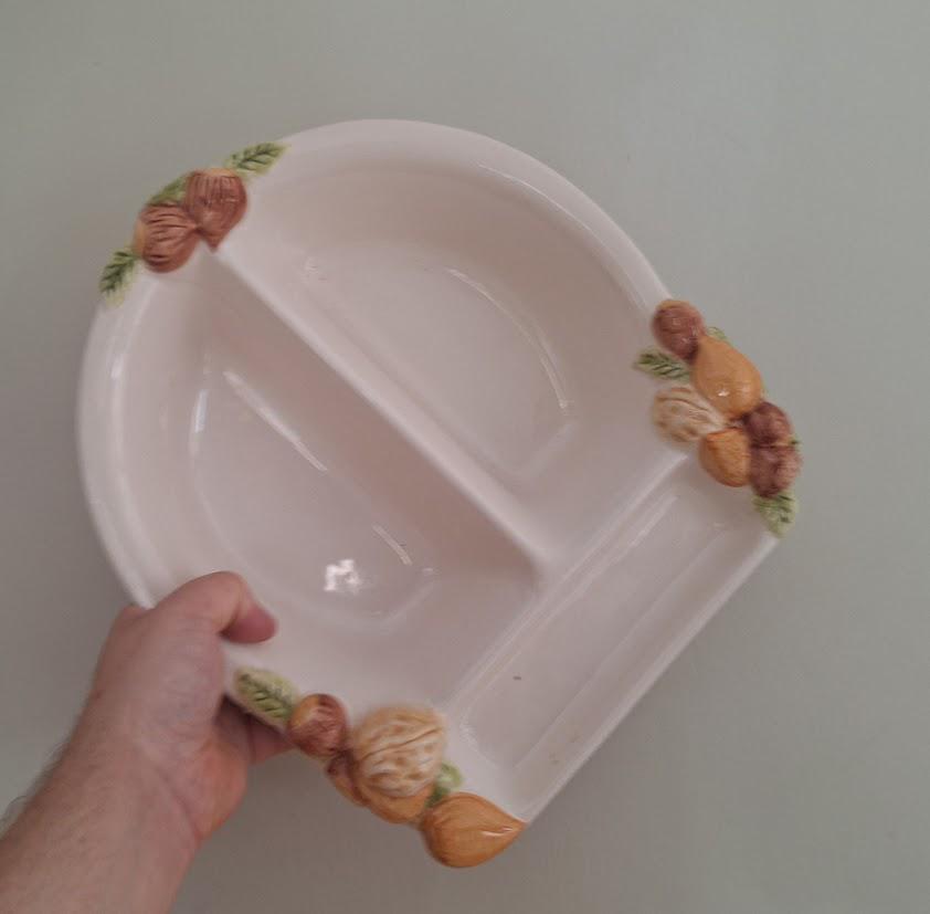 Vintage Ceramic Nut Motif Divided Serving Dish  Italy Style Pottery