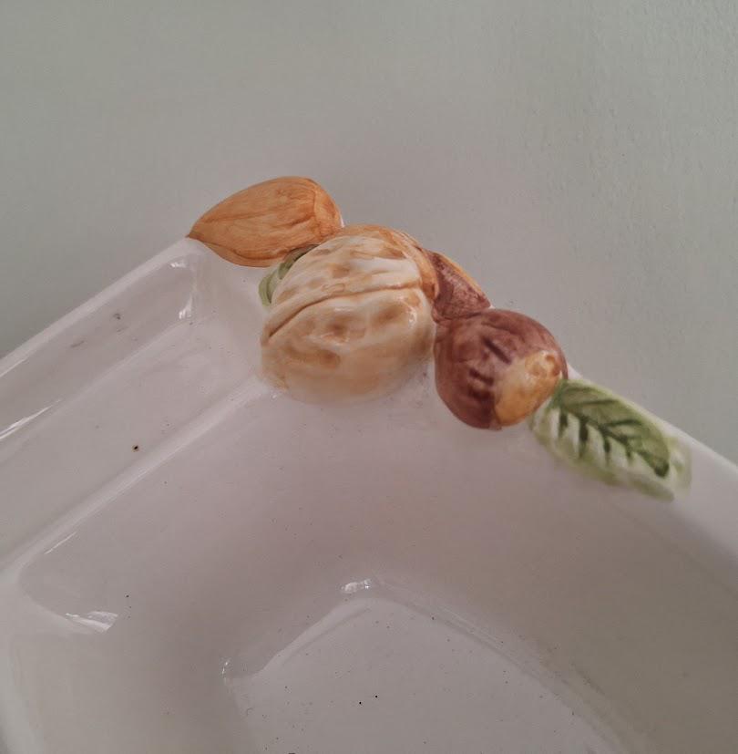 Vintage Ceramic Nut Motif Divided Serving Dish  Italy Style Pottery