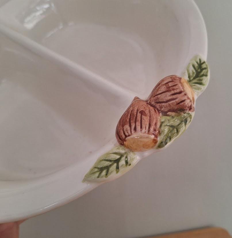 Vintage Ceramic Nut Motif Divided Serving Dish  Italy Style Pottery