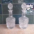 Pair of Vintage Cut Glass Crystal Decanters with Stoppers  Starburst Pattern, Barware or Display