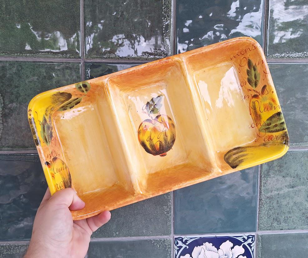 Orangery Hand-Painted Ceramic Divided Serving Dish  Fruit Design